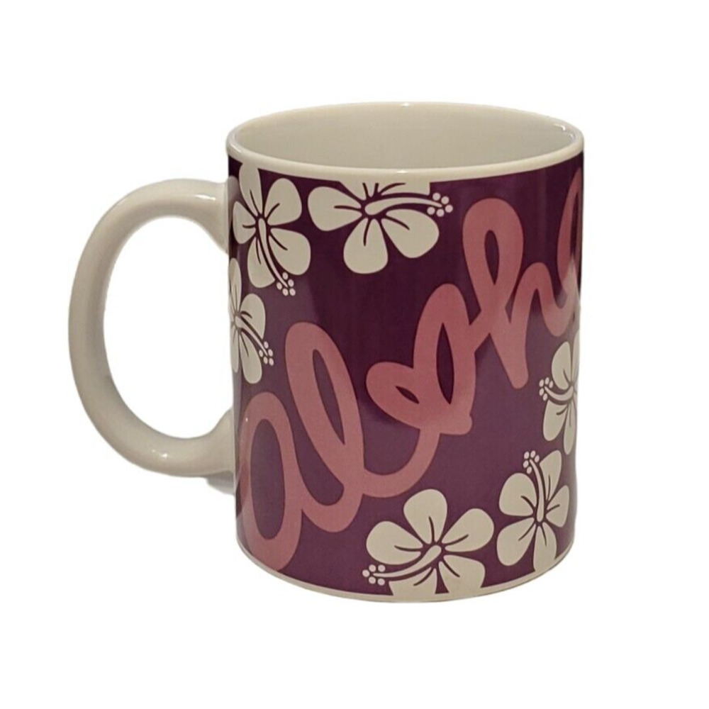Islander Group Aloha Heart Mug Cup Stoneware Hawaiian White Purple Floral Coffee